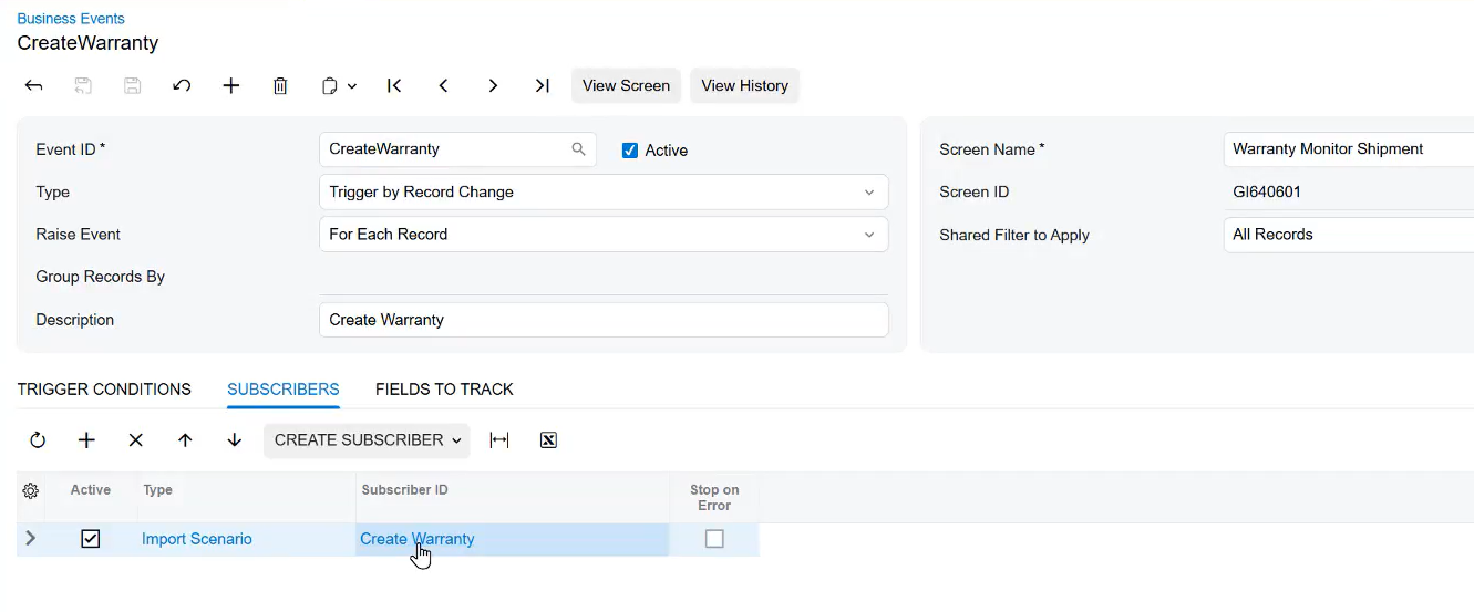 Screenshot of trigger events and automate notifications